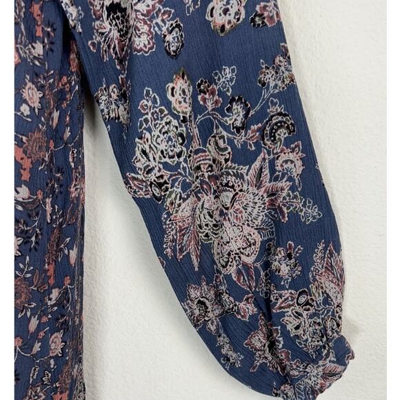 Free People Boho Romantic S Floral Mini Dress Blue Peasant Cottagecore Flowy - Picture 6 of 8